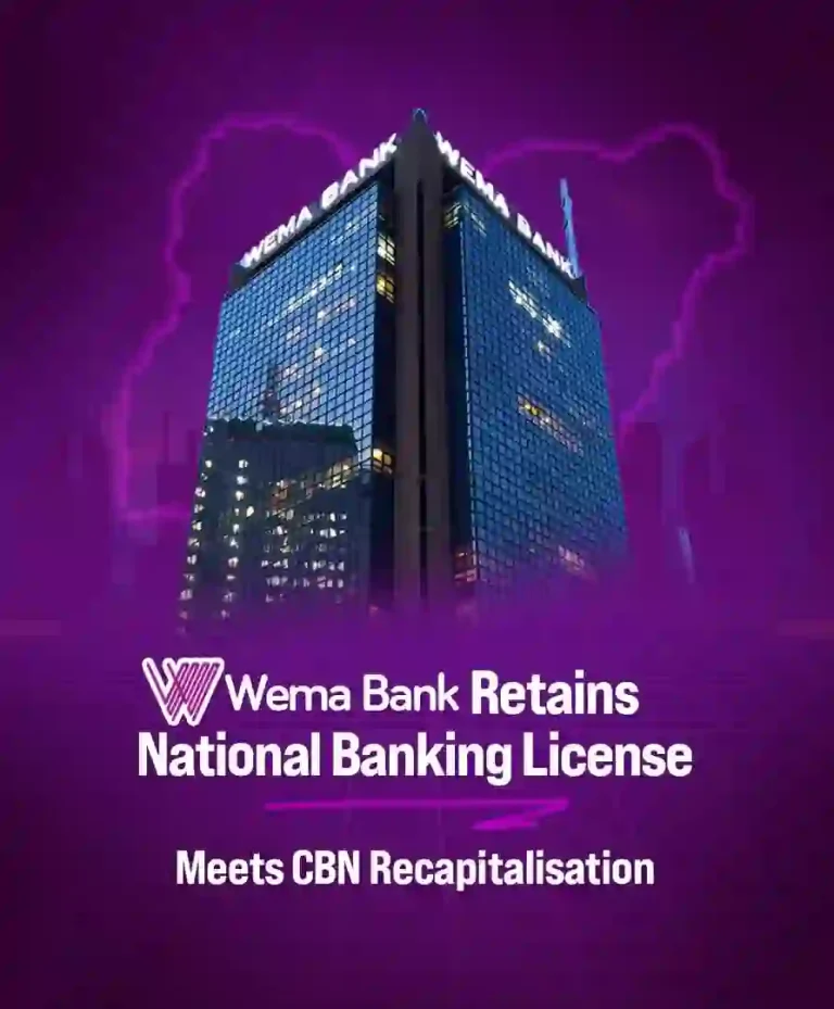 Wema Bank Surpasses CBN Capital Threshold, Secures National Banking Status