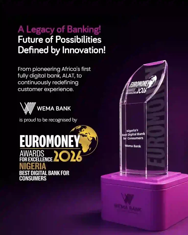Wema Bank Wins Euromoney’s Nigeria’s Best Digital Bank for Consumers 2026 Award Wema Bank Wins Euromoney's Nigeria's Best Digital Bank for Consumers 2026 Award